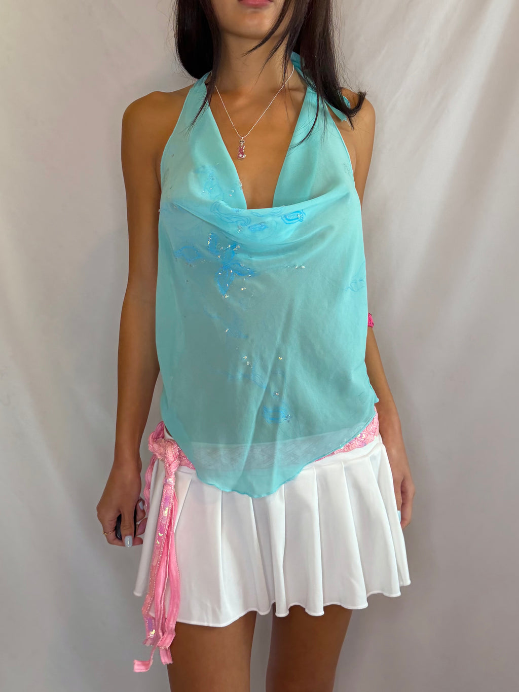 Vintage aqua sheer fairy halter top