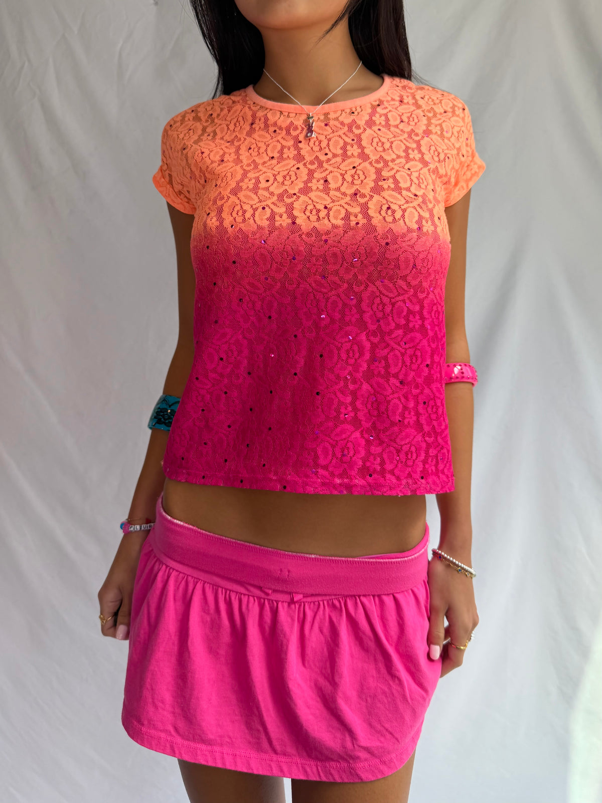 Vintage pink ombre lace baby tee