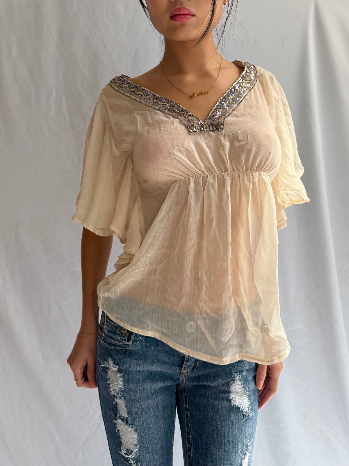Vintage gold sequin flowy top