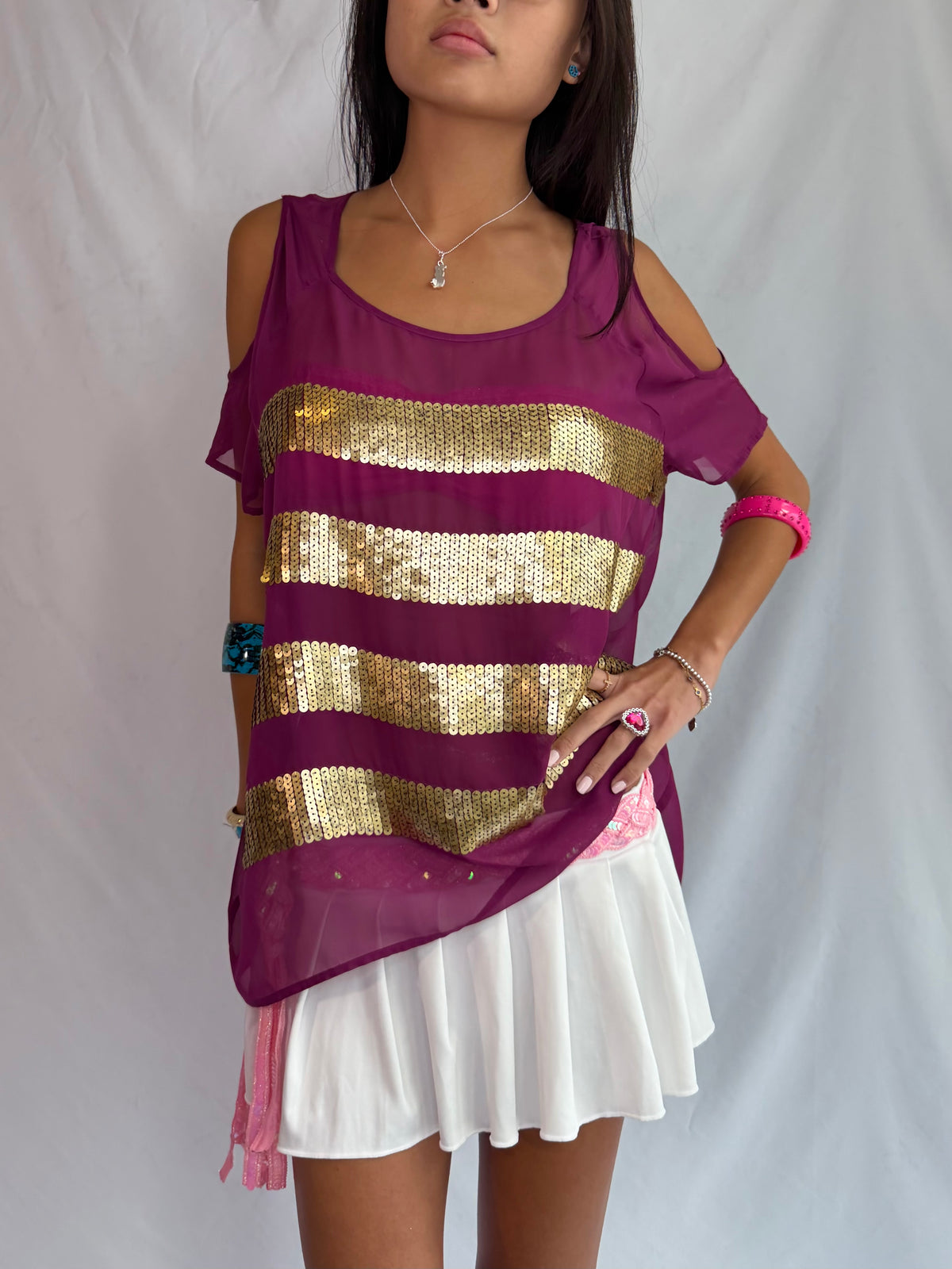 Vintage gold sequin stripe slouch top