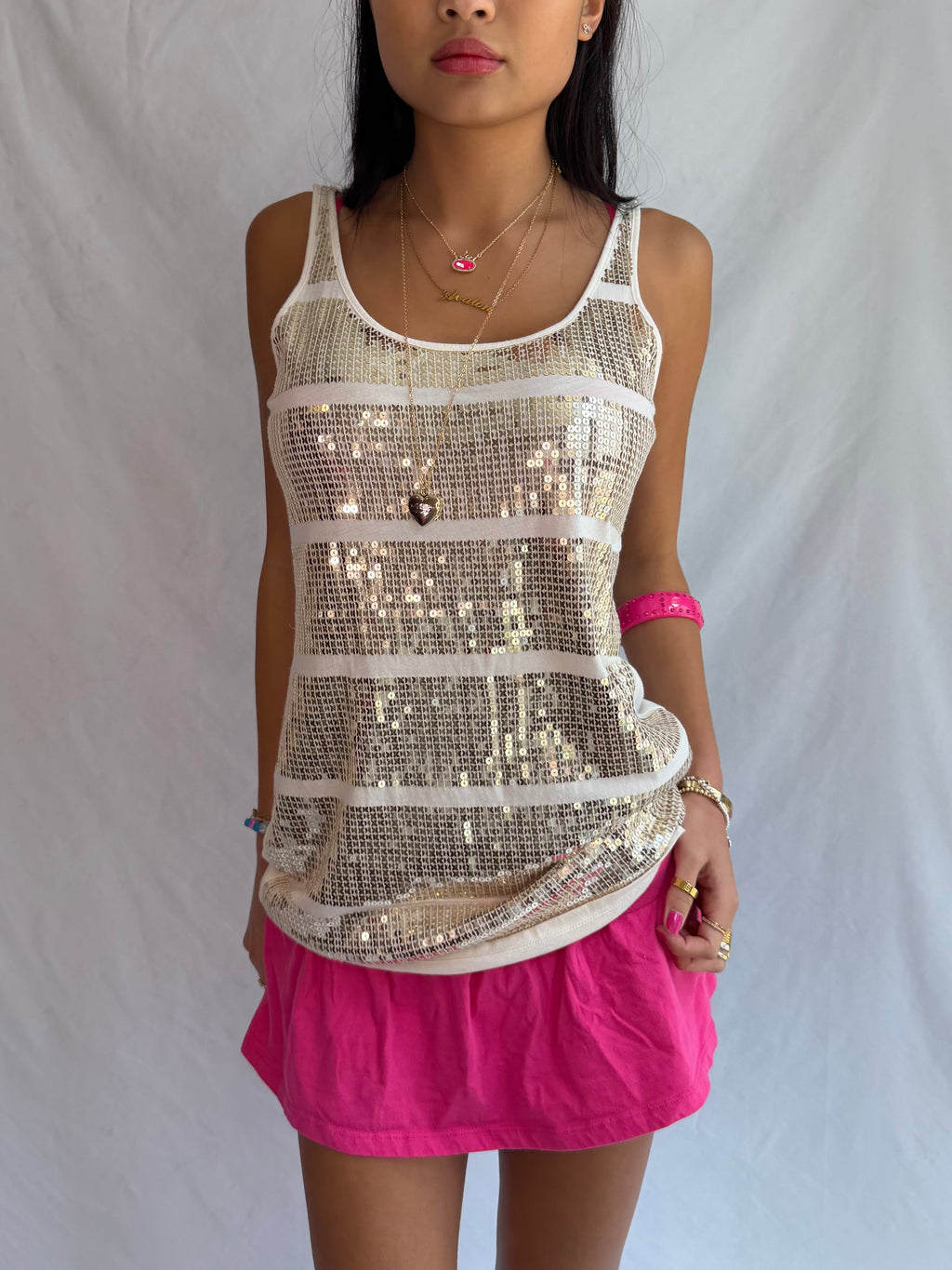 vintage gold sequin tank top ₊˚⊹⋆