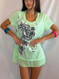 Vintage green rose mini dress