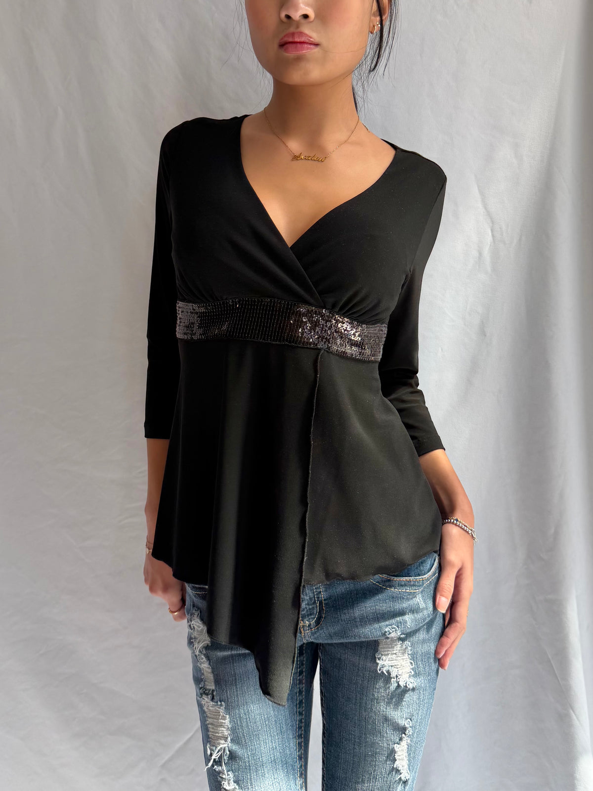 Vintage black sequin long sleeve top