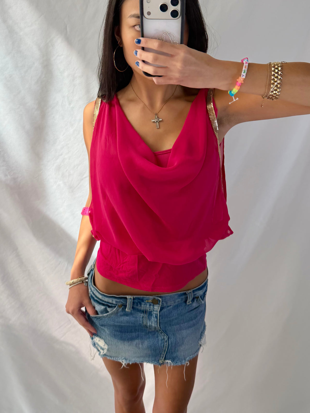 Vintage pink & gold draped top