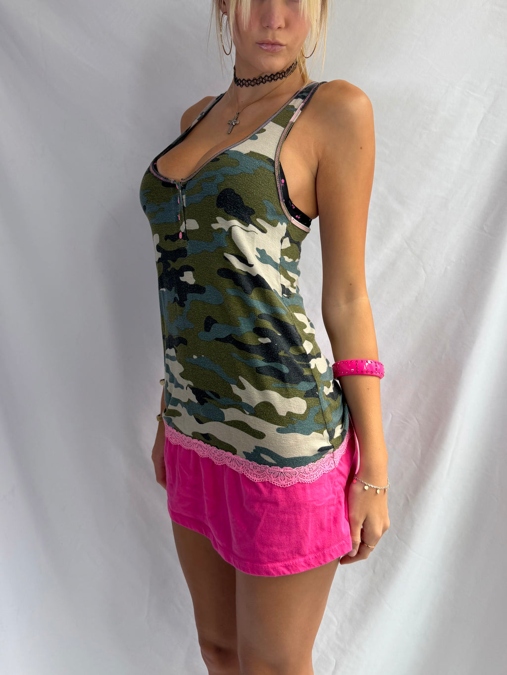 Vintage camo lace tank top