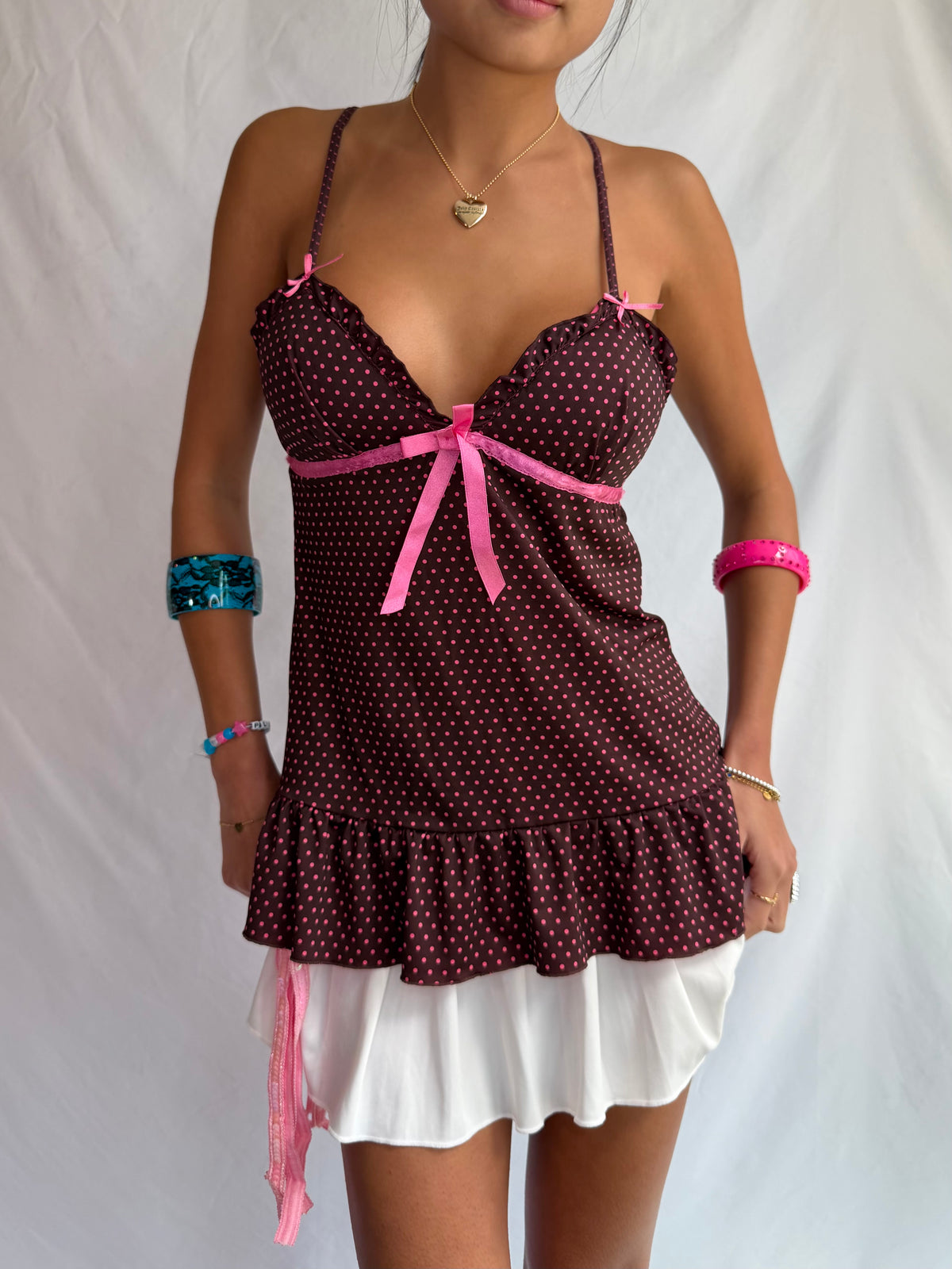 Vintage pink polka dot babydoll cami top