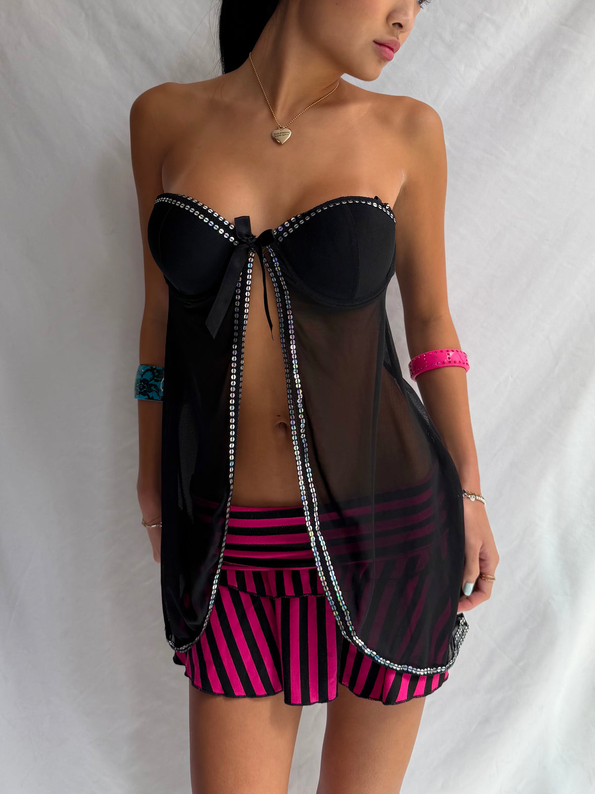 Vintage black strapless babydoll top