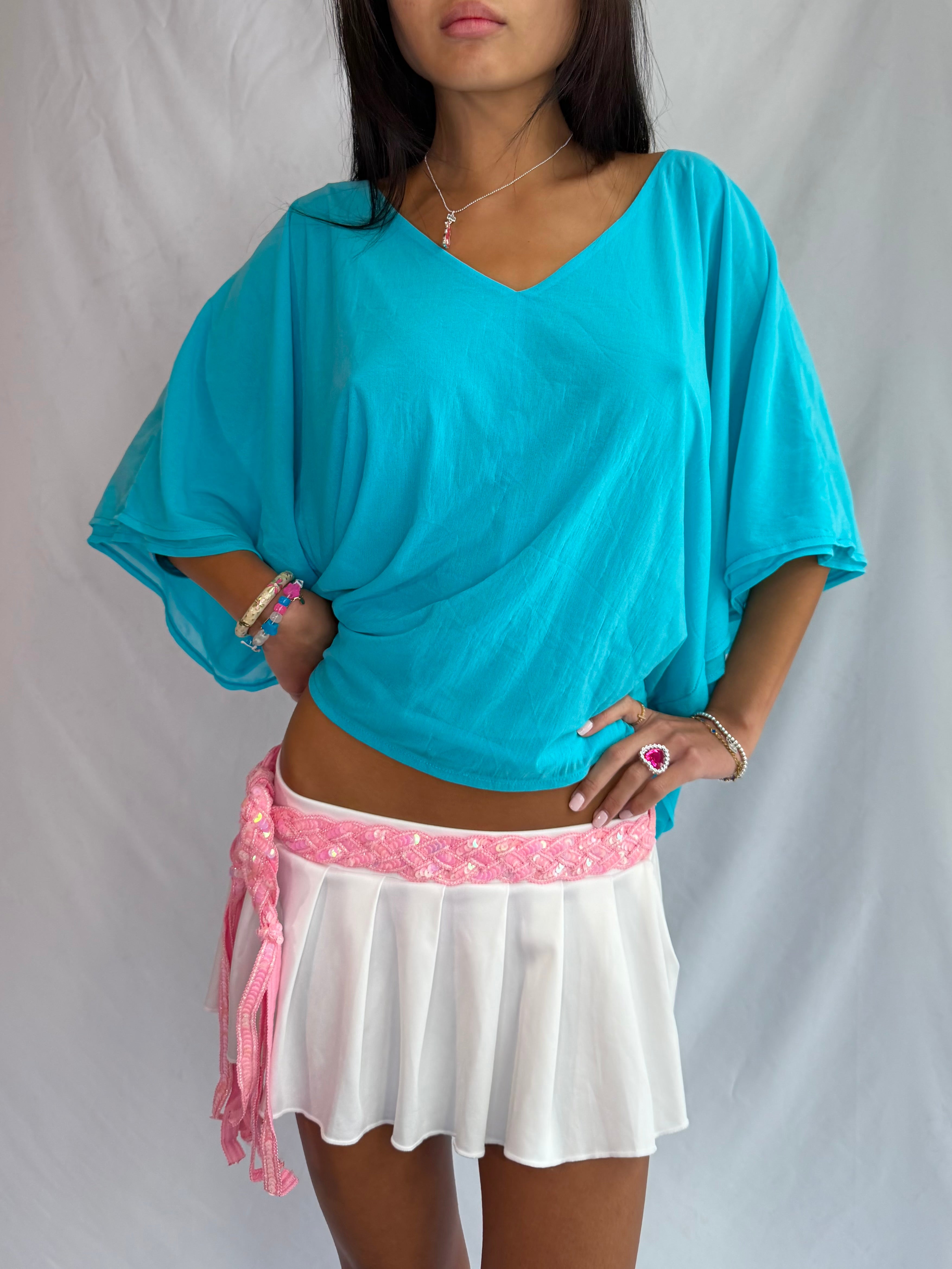 Vintage teal drape poncho top