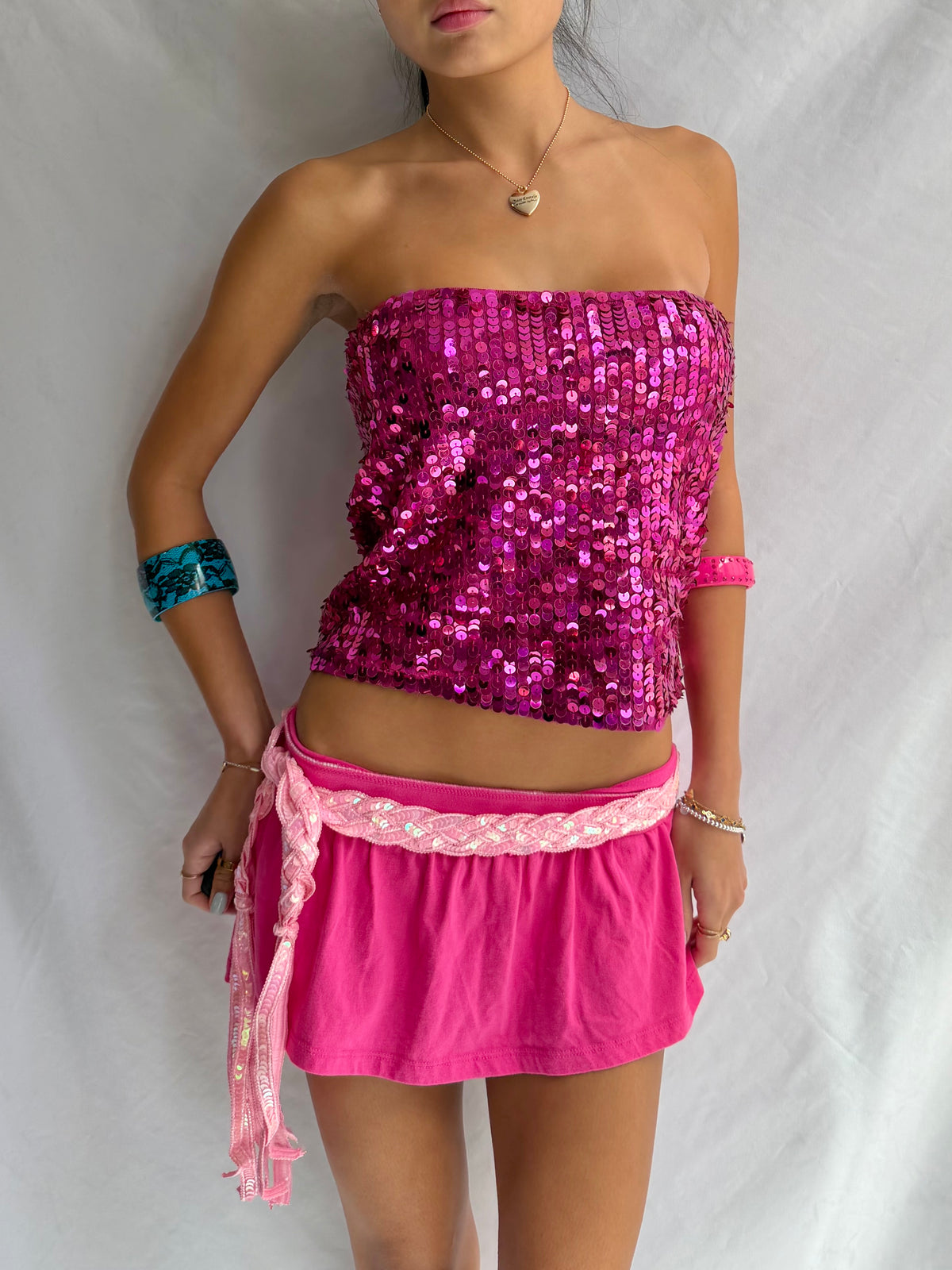 Vintage pink sequin strapless top