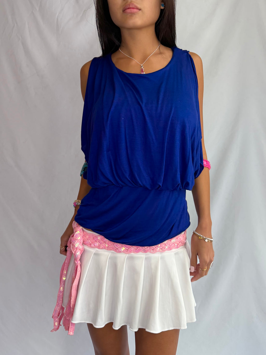 Vintage blue drape top