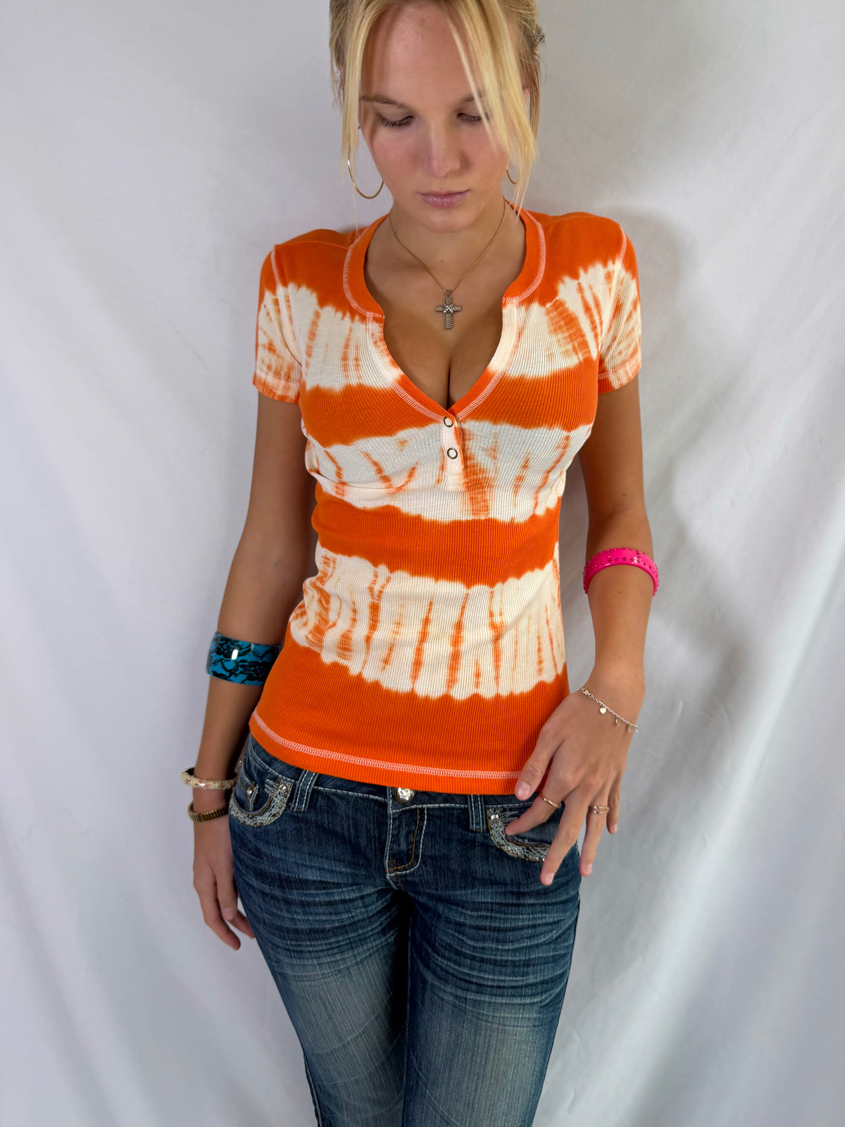Vintage orange tie dye henley top