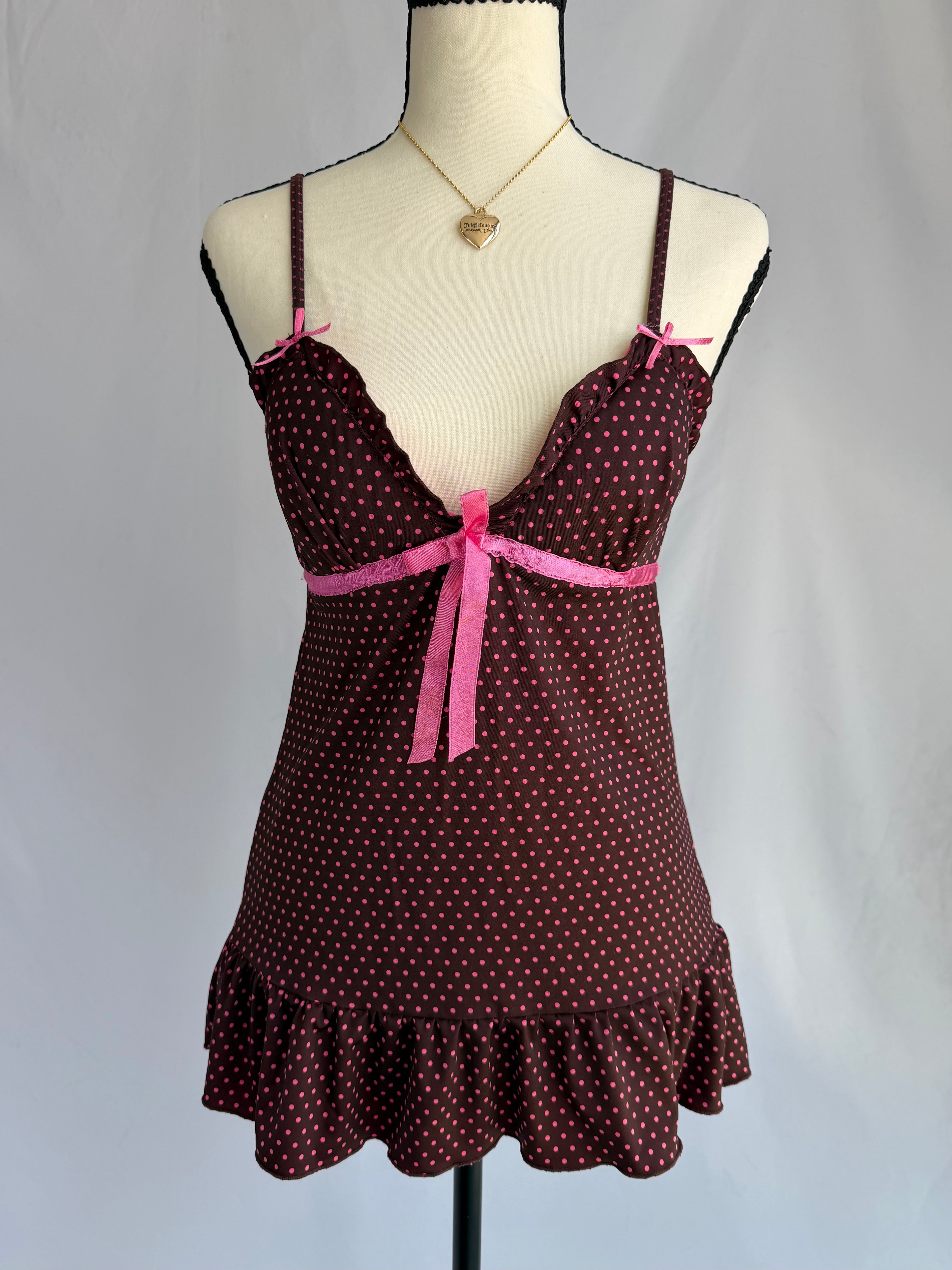 vintage pink polka dot babydoll cami ⊹ ࣪ ˖ ໒꒱