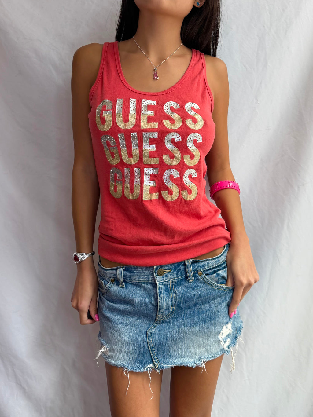 Vintage Guess orange sequin tank top