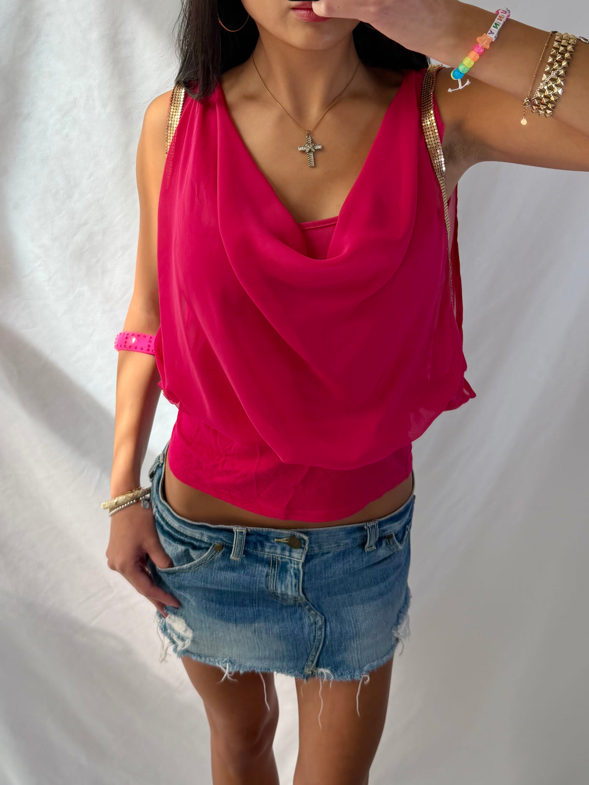 Vintage pink & gold draped top