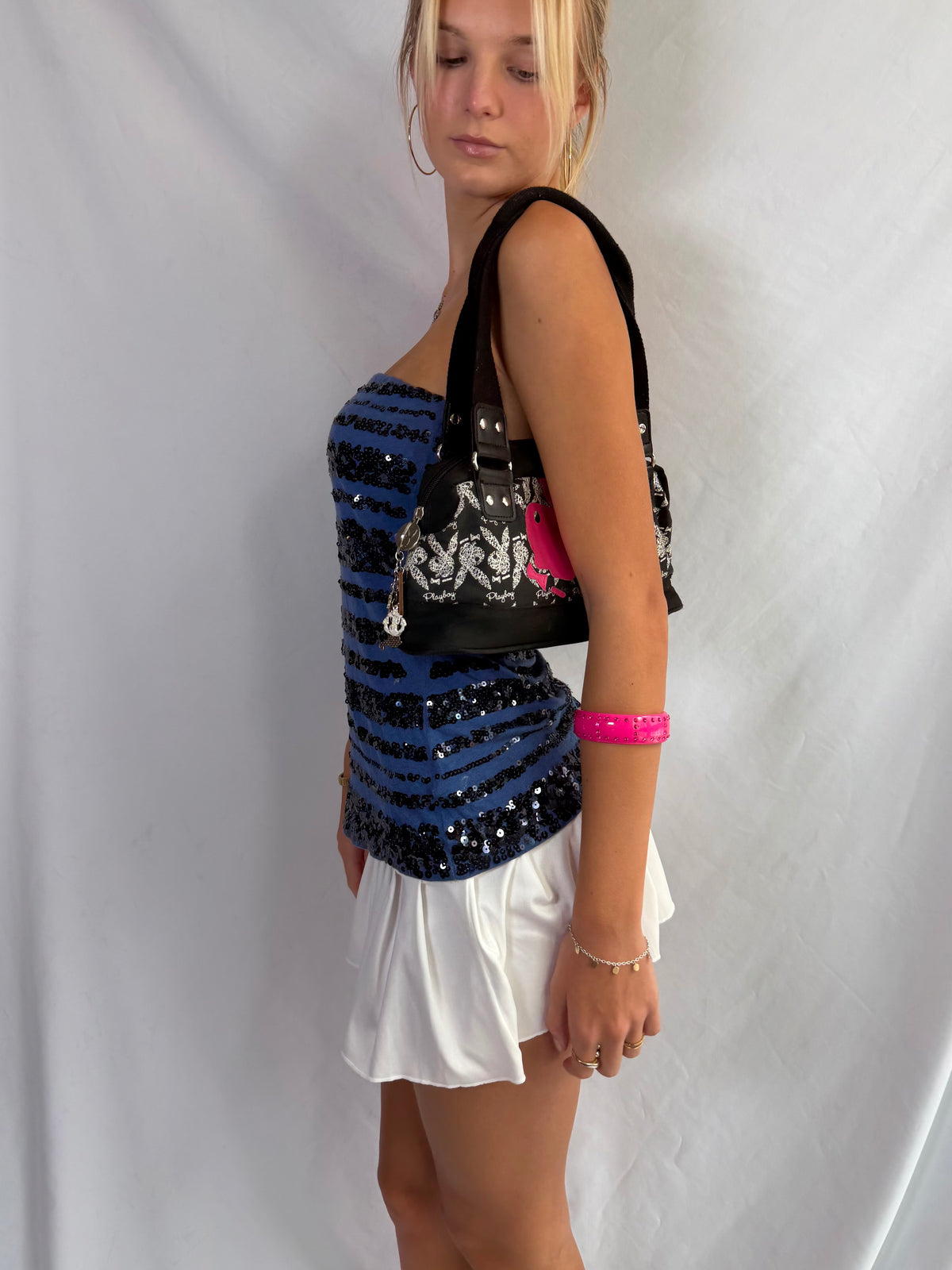 Vintage navy sequin strapless top