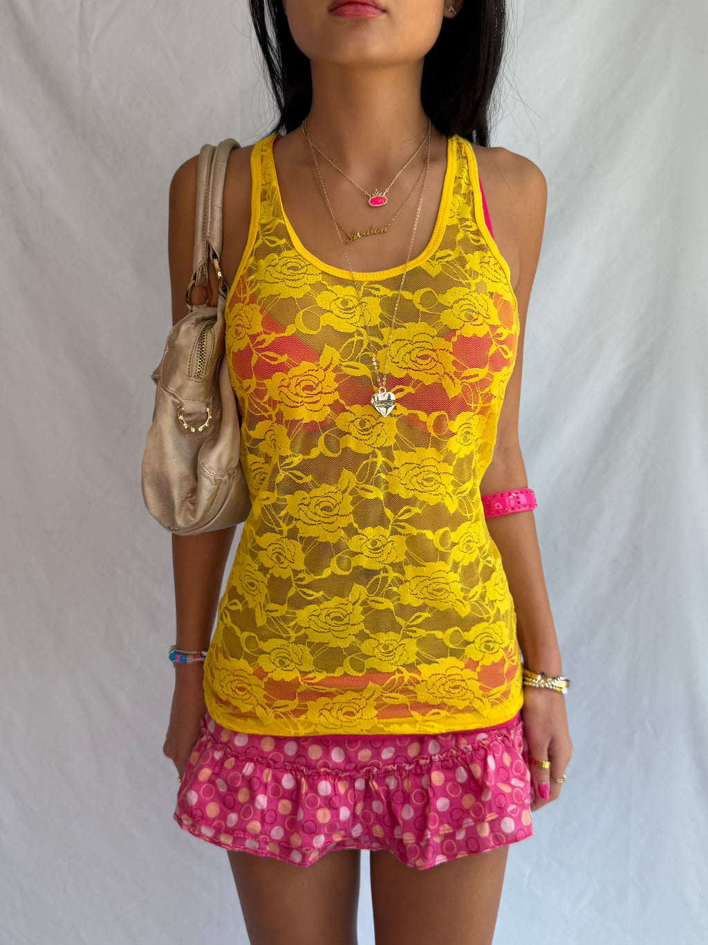 vintage yellow lace tank top .𖥔 ݁ ˖