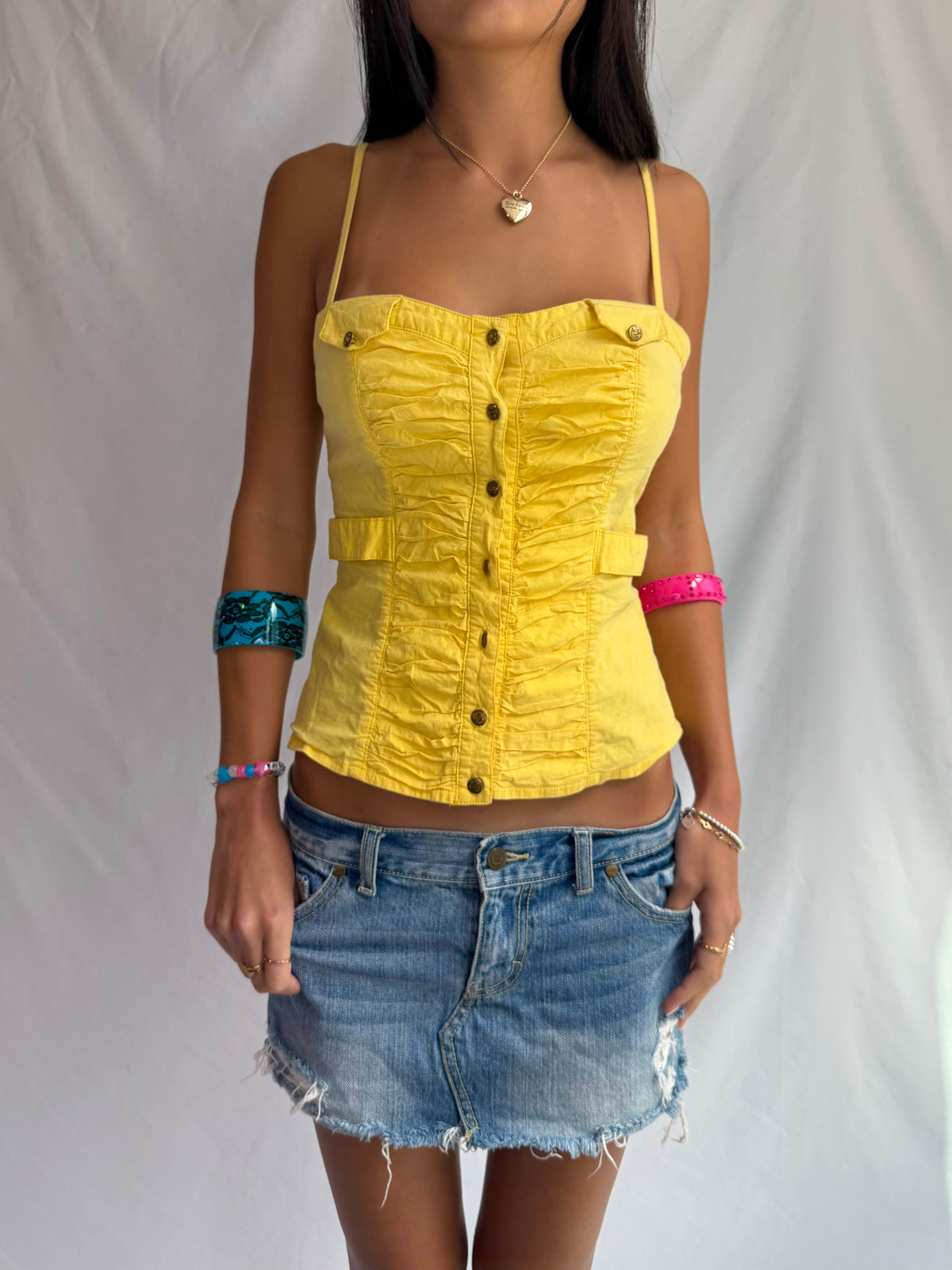 Vintage yellow corset tank top