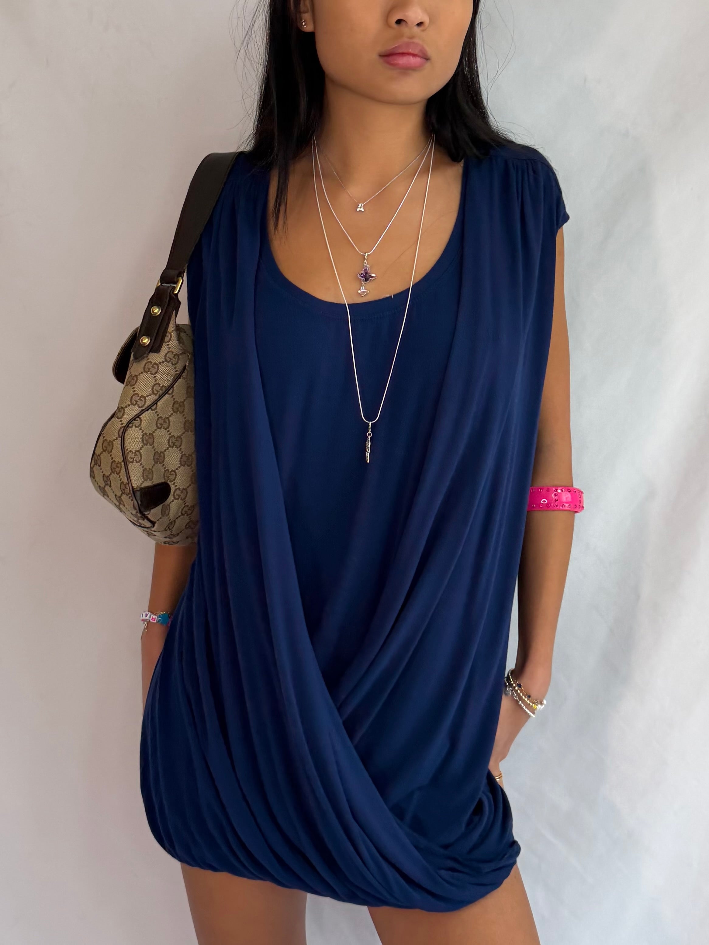 vintage navy low neck mini dress ⋆˚꩜｡