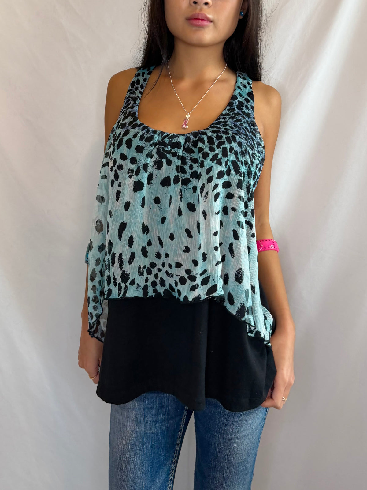 Vintage blue cheetah print tank top