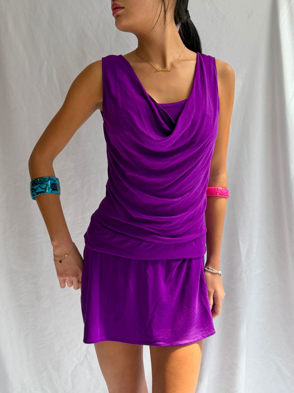 Vintage purple cowl neck mini dress