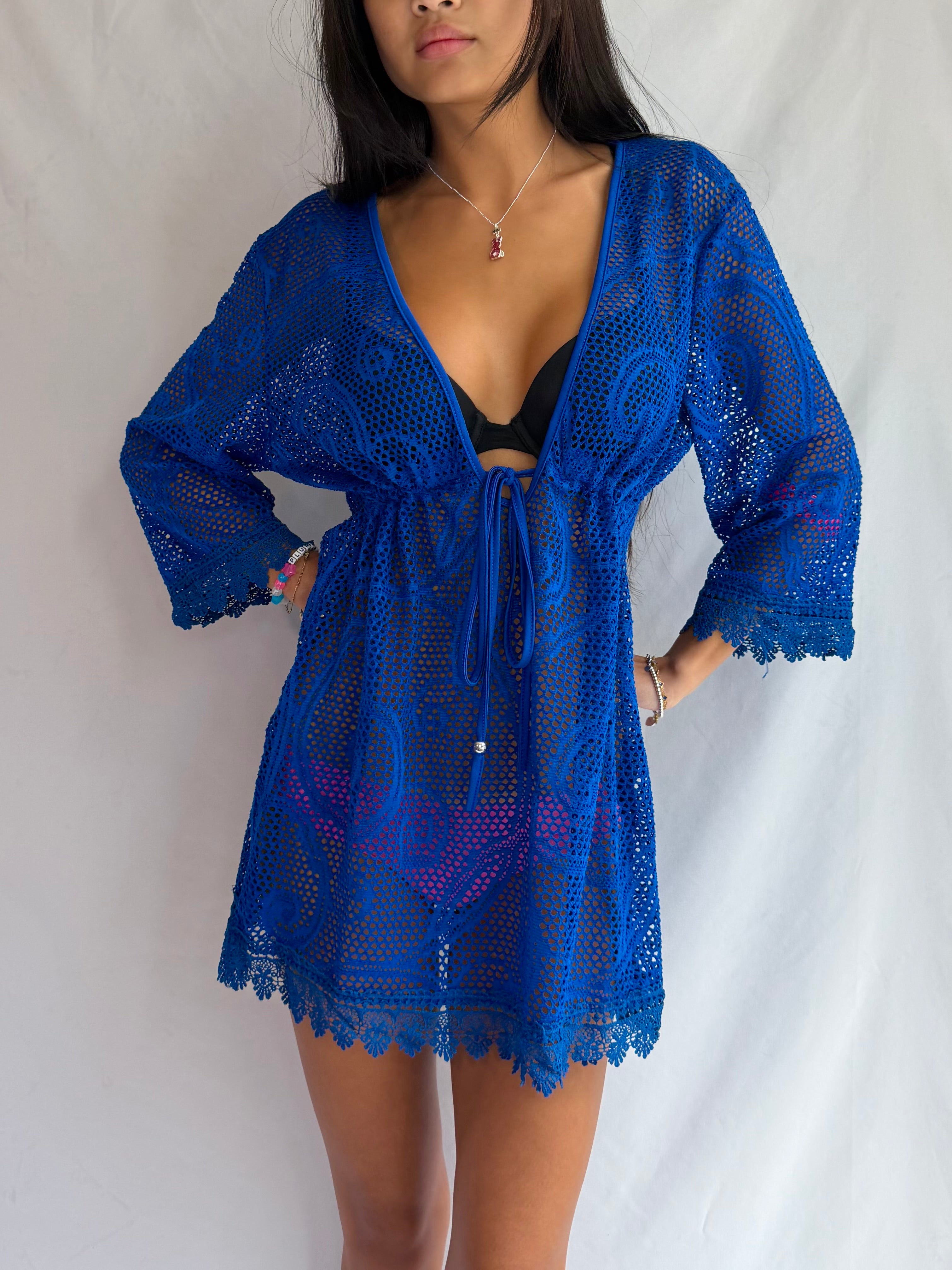 Vintage Italian blue crochet cover up dress