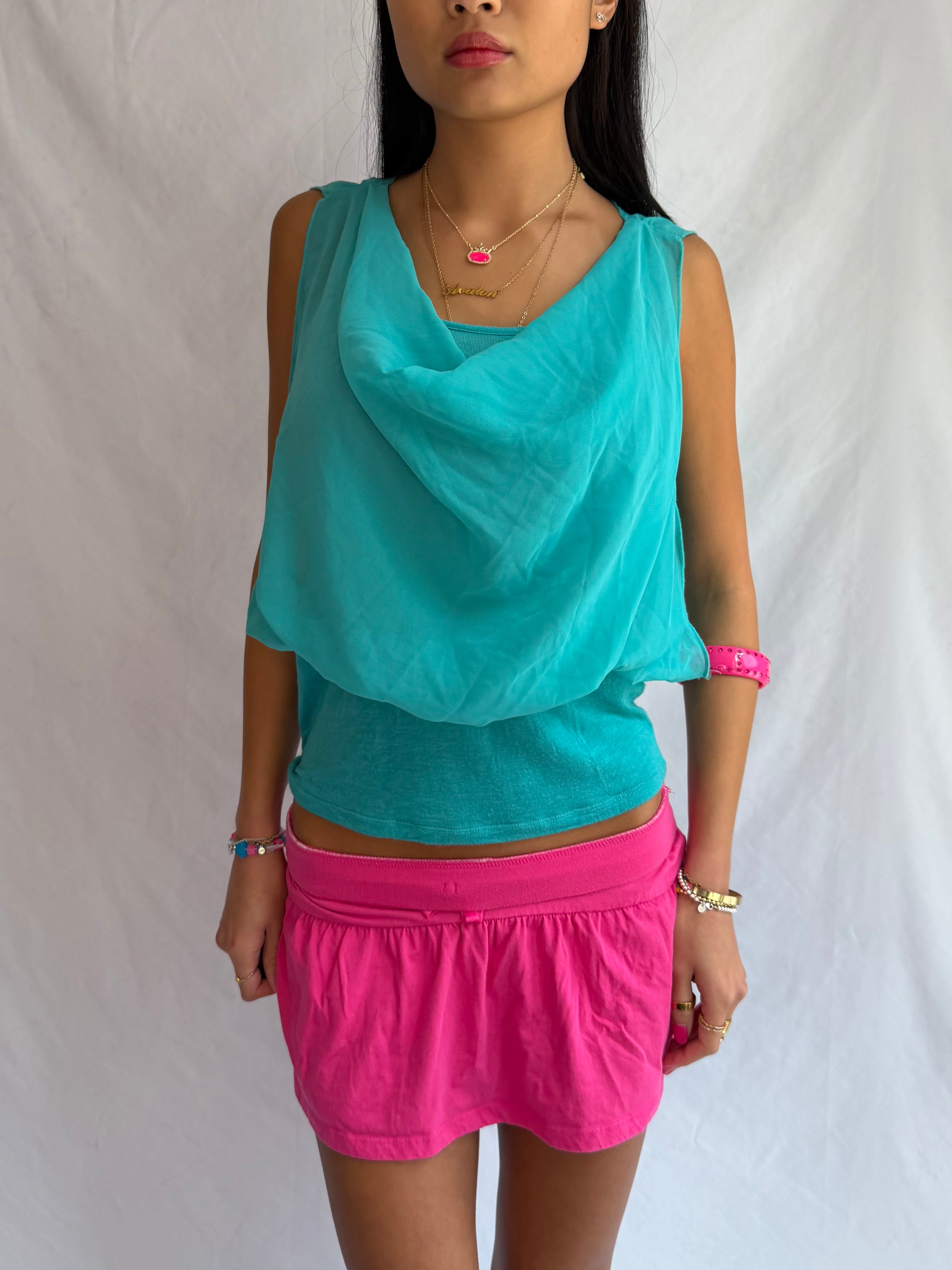 vintage teal cowl neck tank top ₊˚⊹⋆