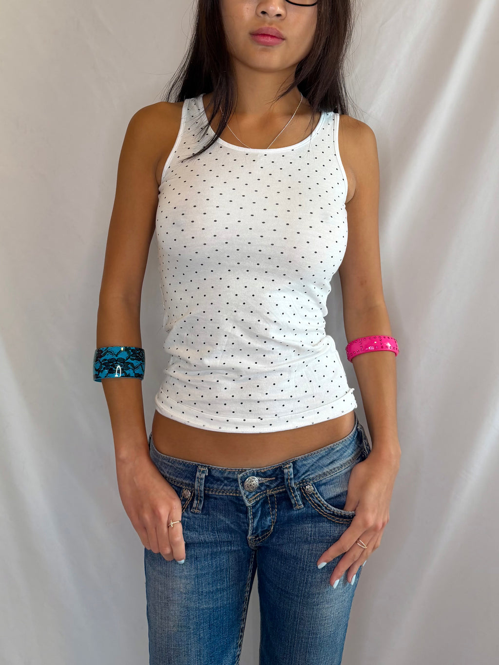 Vintage white polka dot tank top