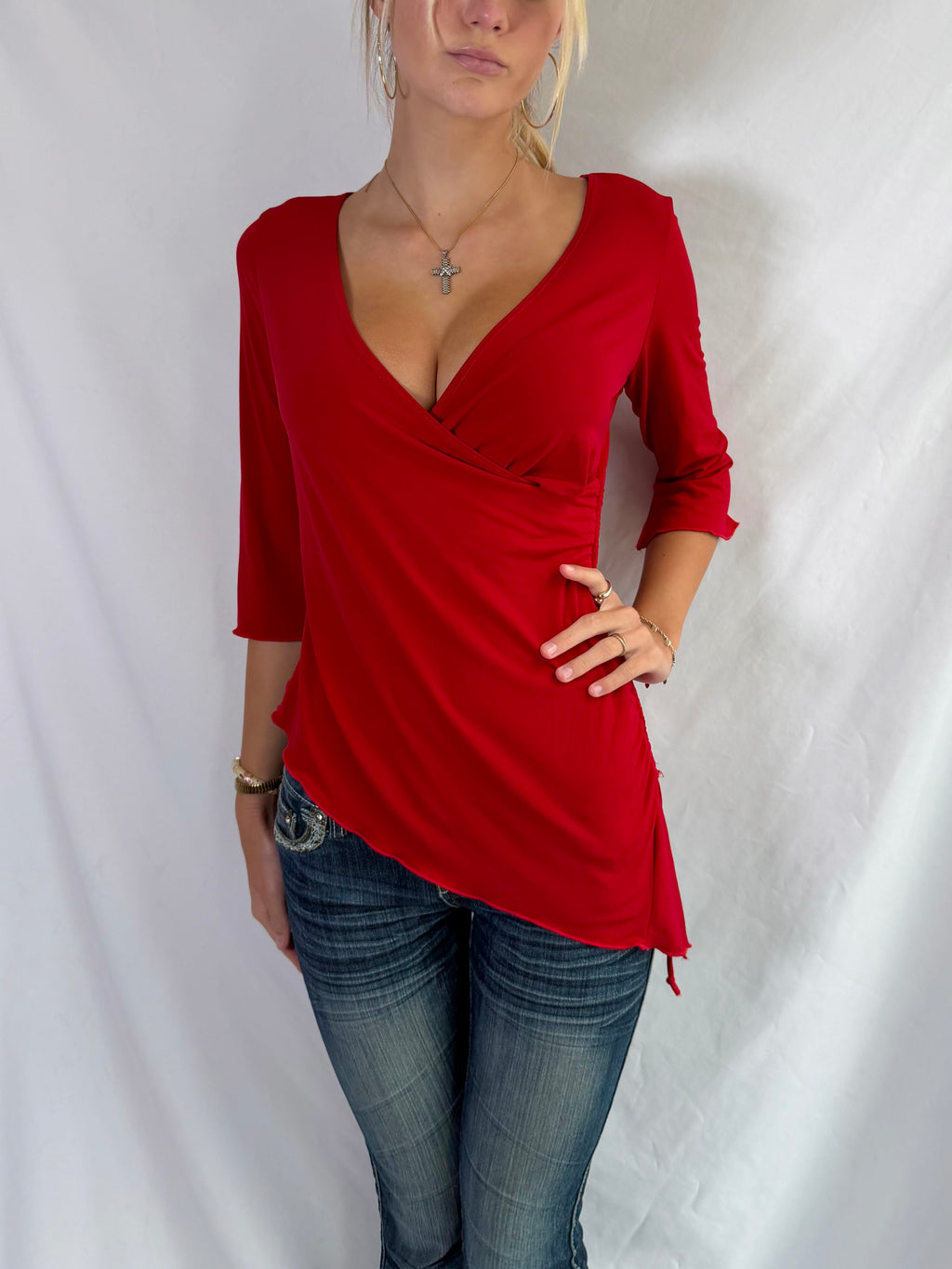 Vintage red asymmetrical long sleeve top