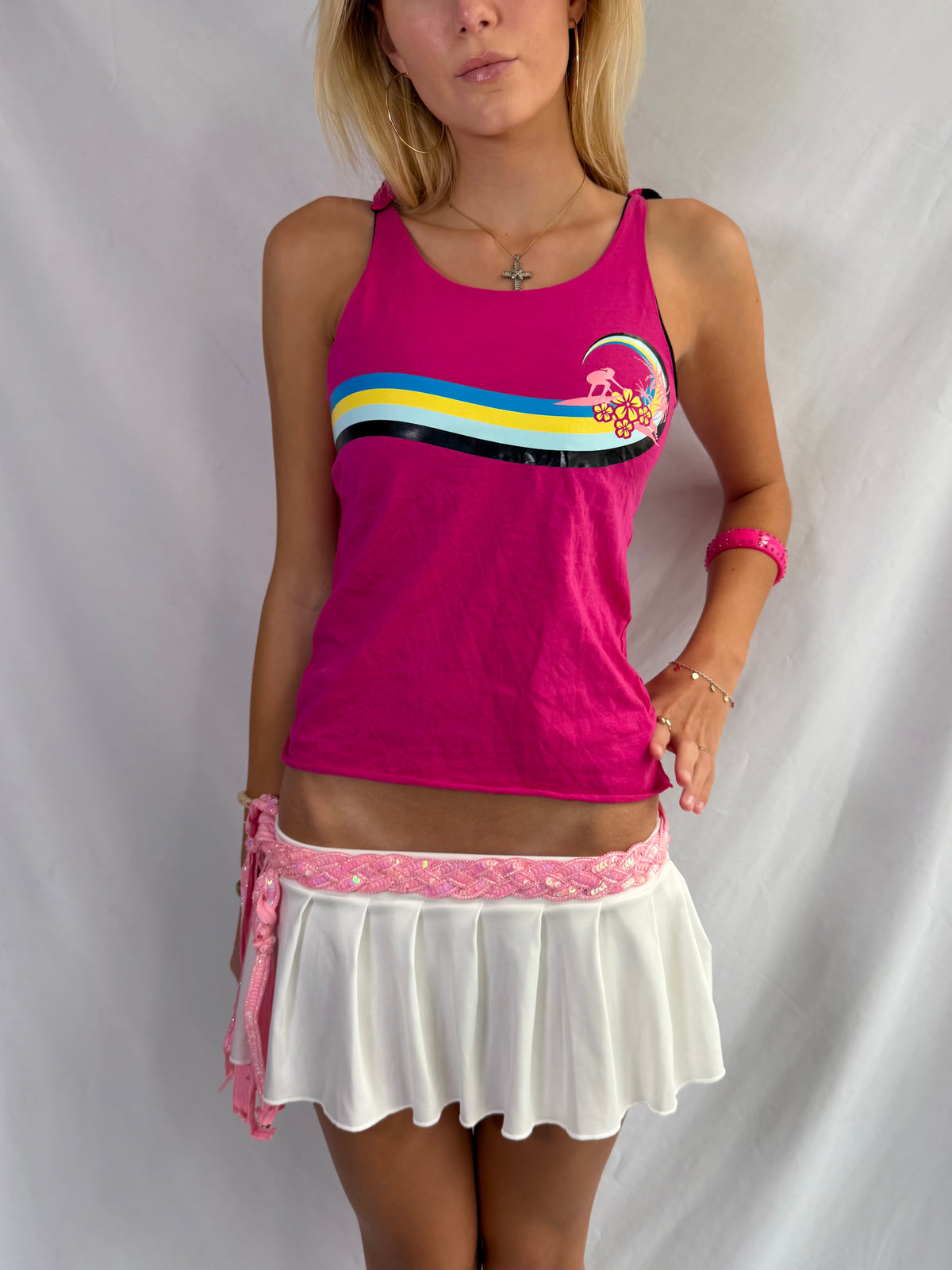 Vintage hot pink surfer girl tank top