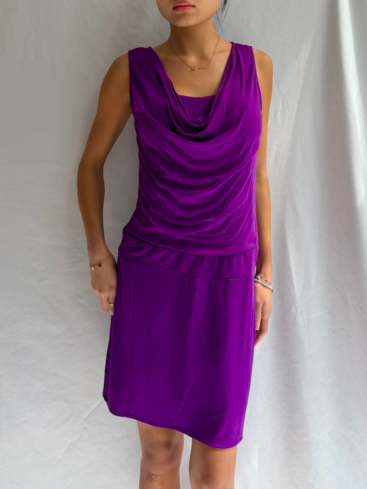 Vintage purple cowl neck mini dress