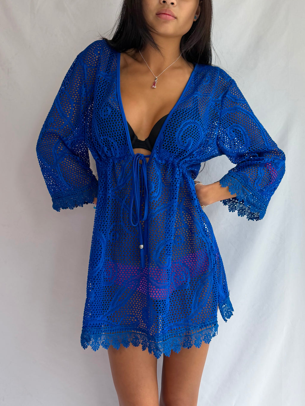 Vintage Italian blue crochet cover up dress