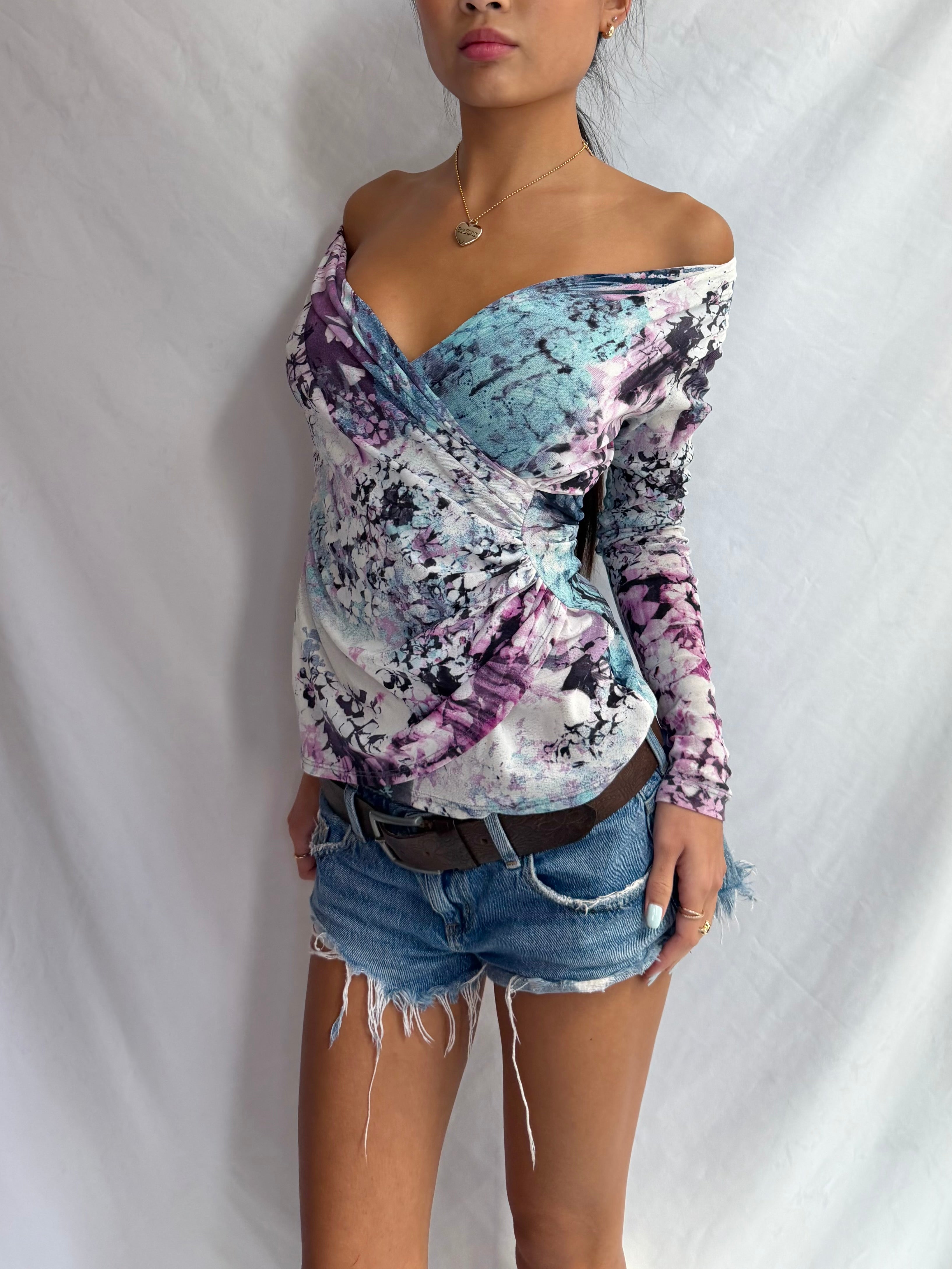 Vintage abstract off the shoulder top