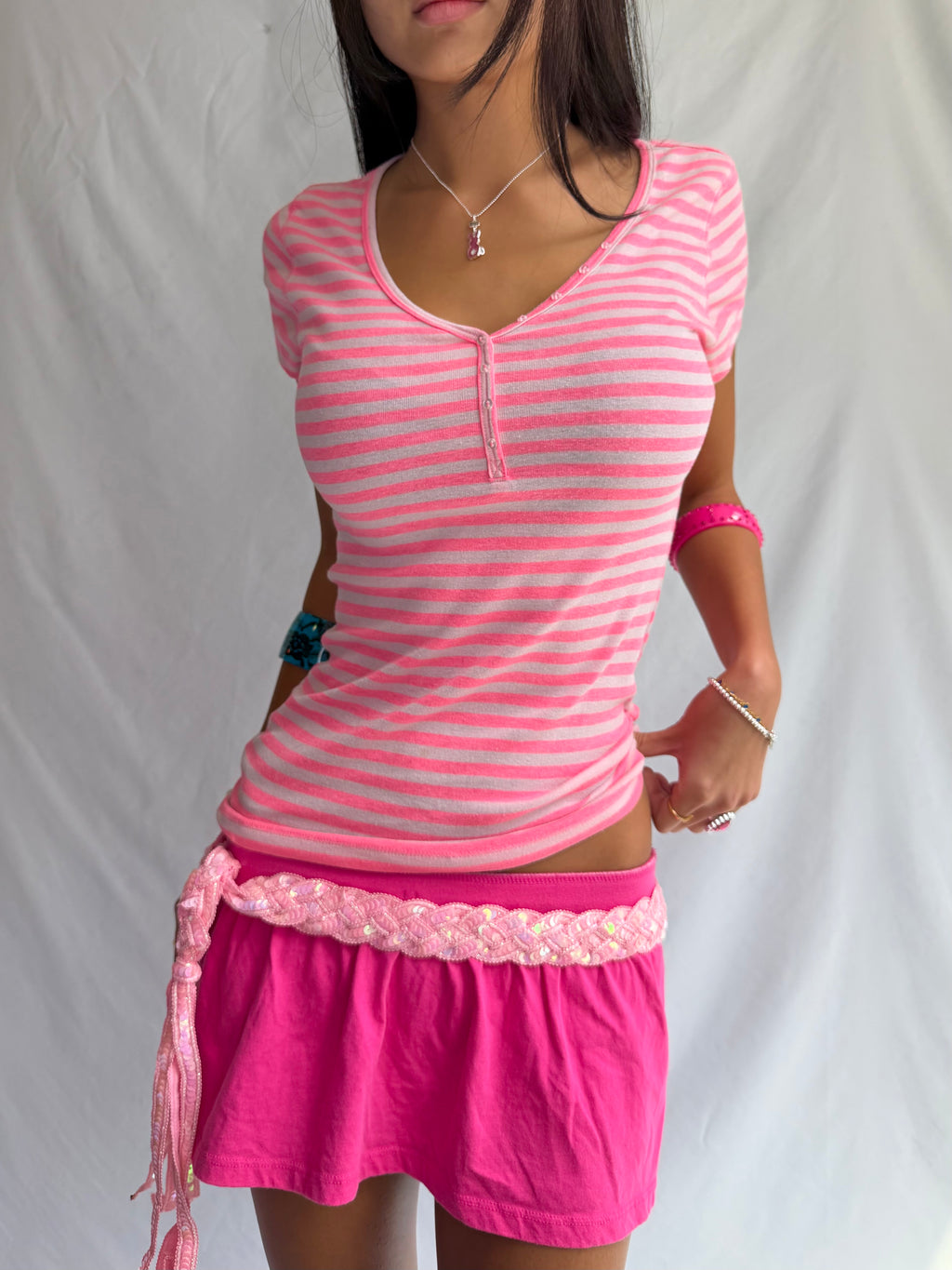 Vintage pink stripe button up top