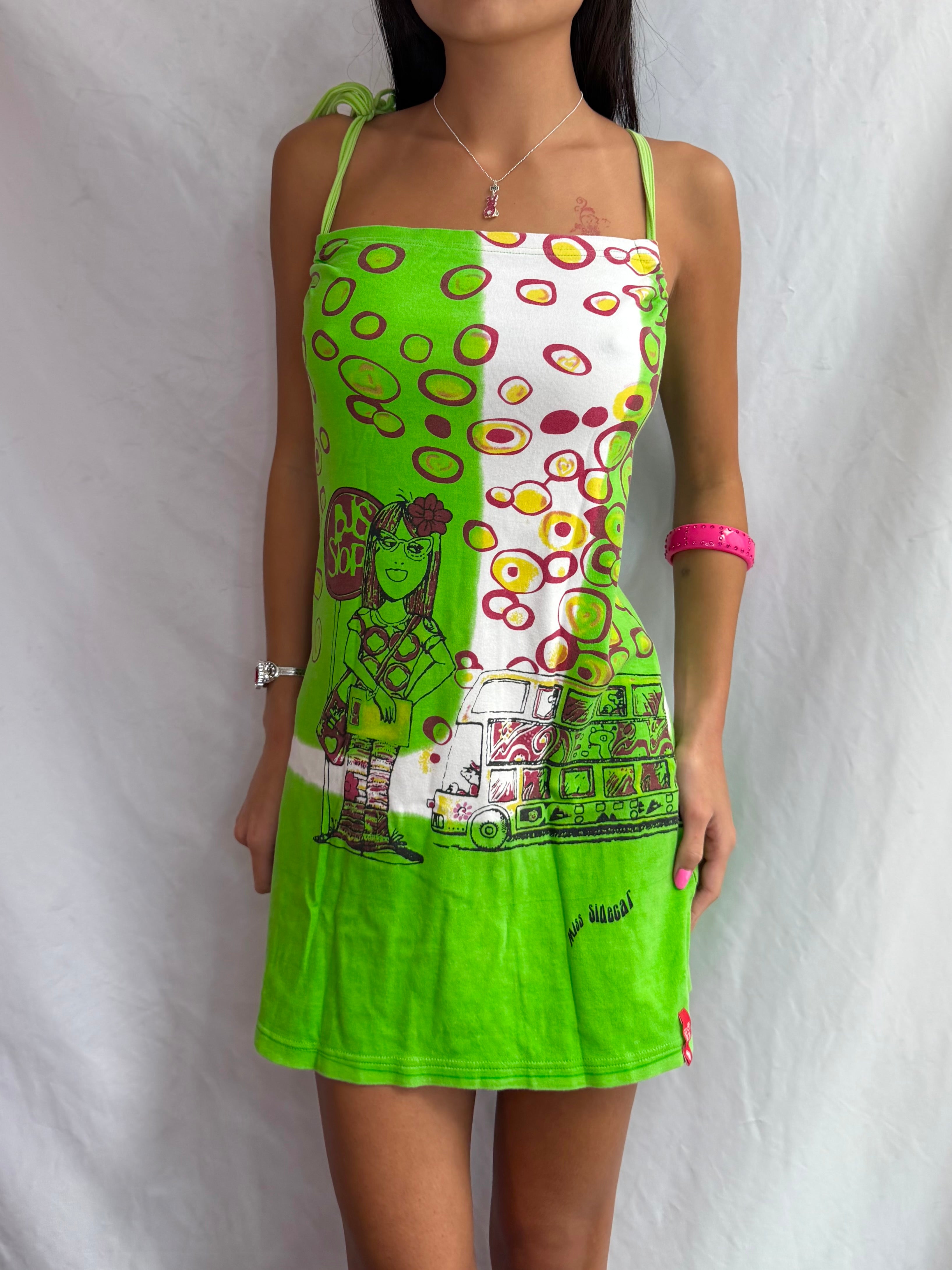 Vintage Miss Sidecar green mini dress