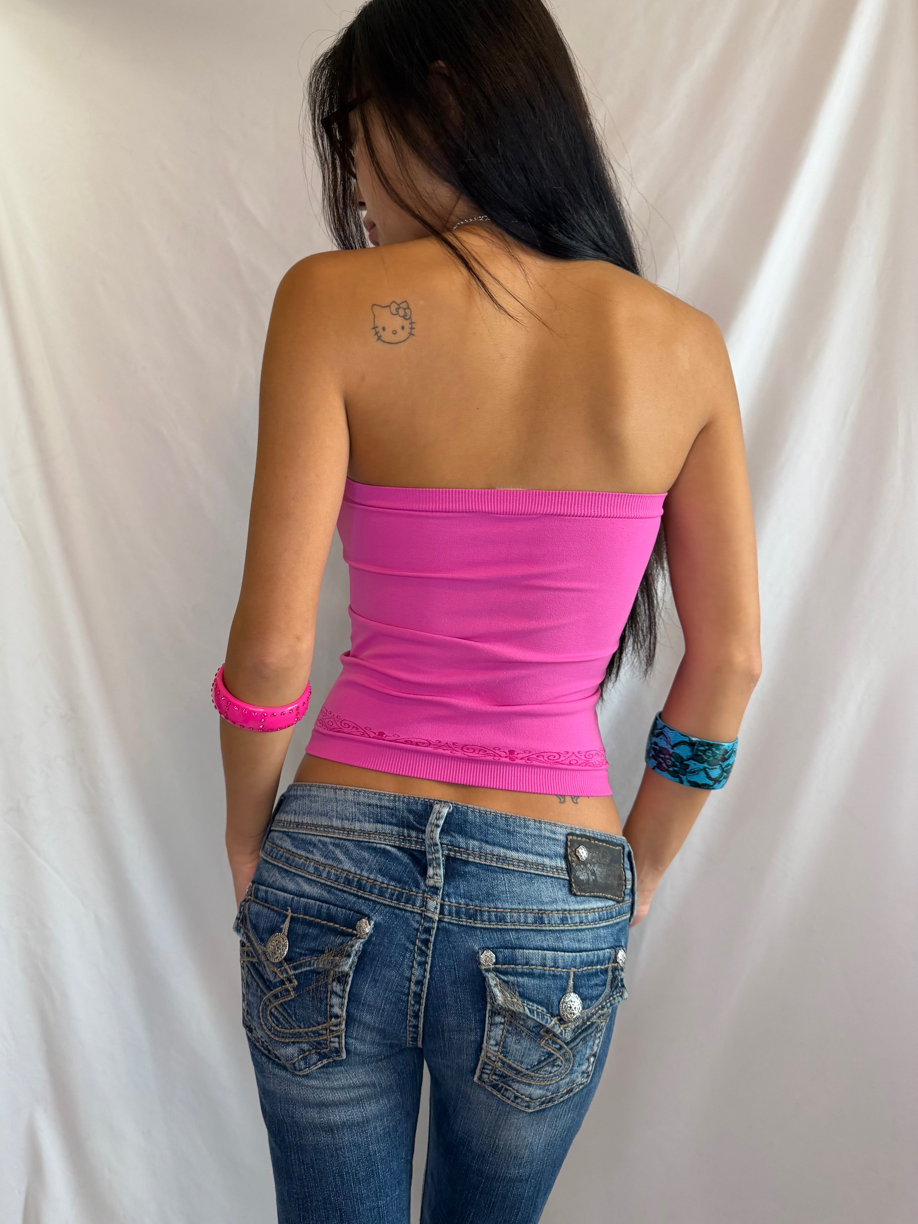 Vintage hot pink floral tube top
