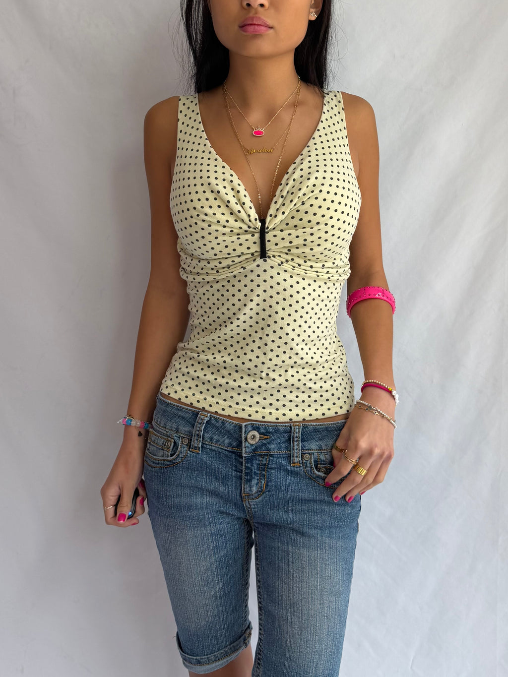 vintage yellow polka dot tank top ⋆. 𐙚 ˚