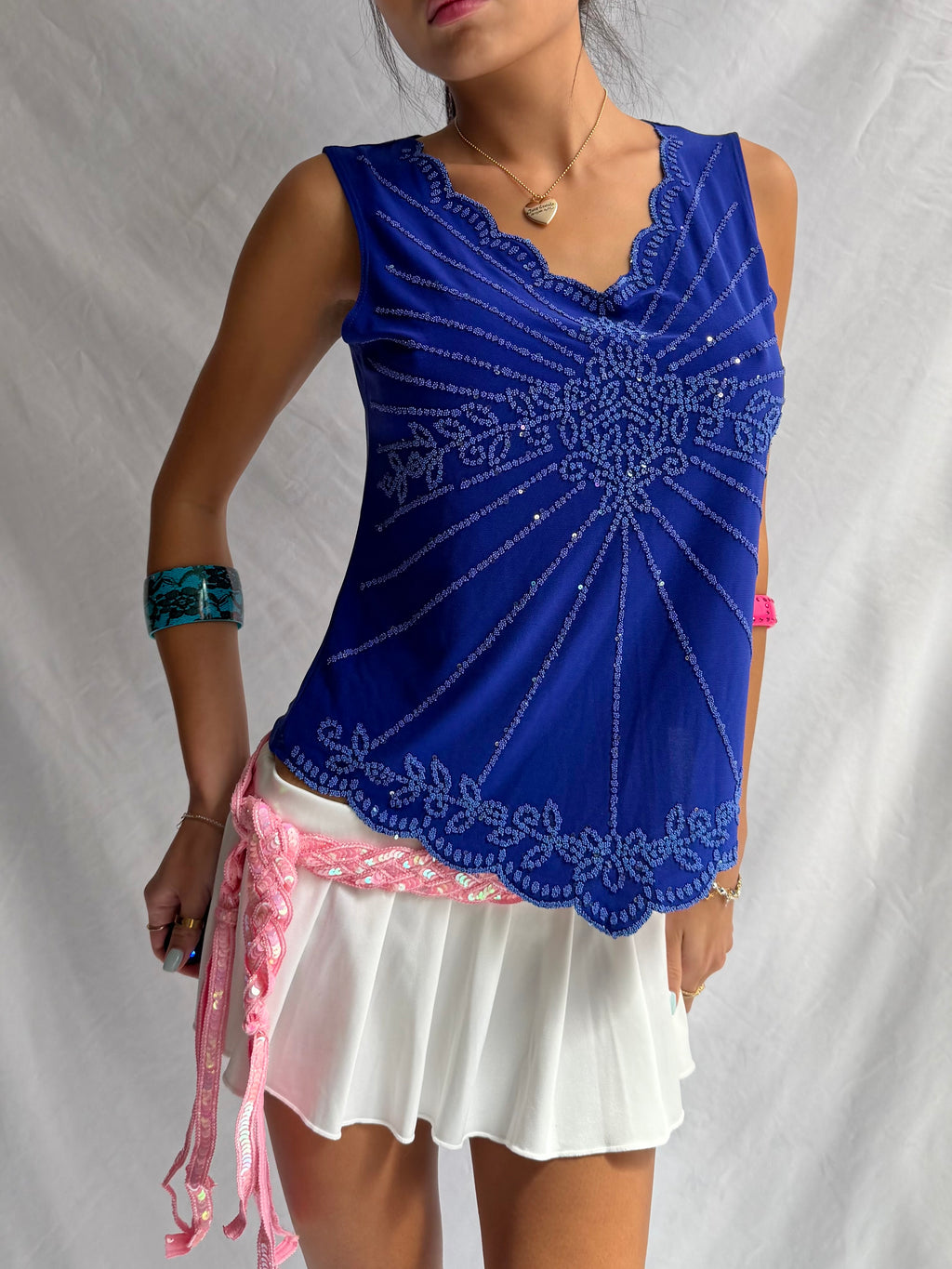 Vintage blue embroidered tank top