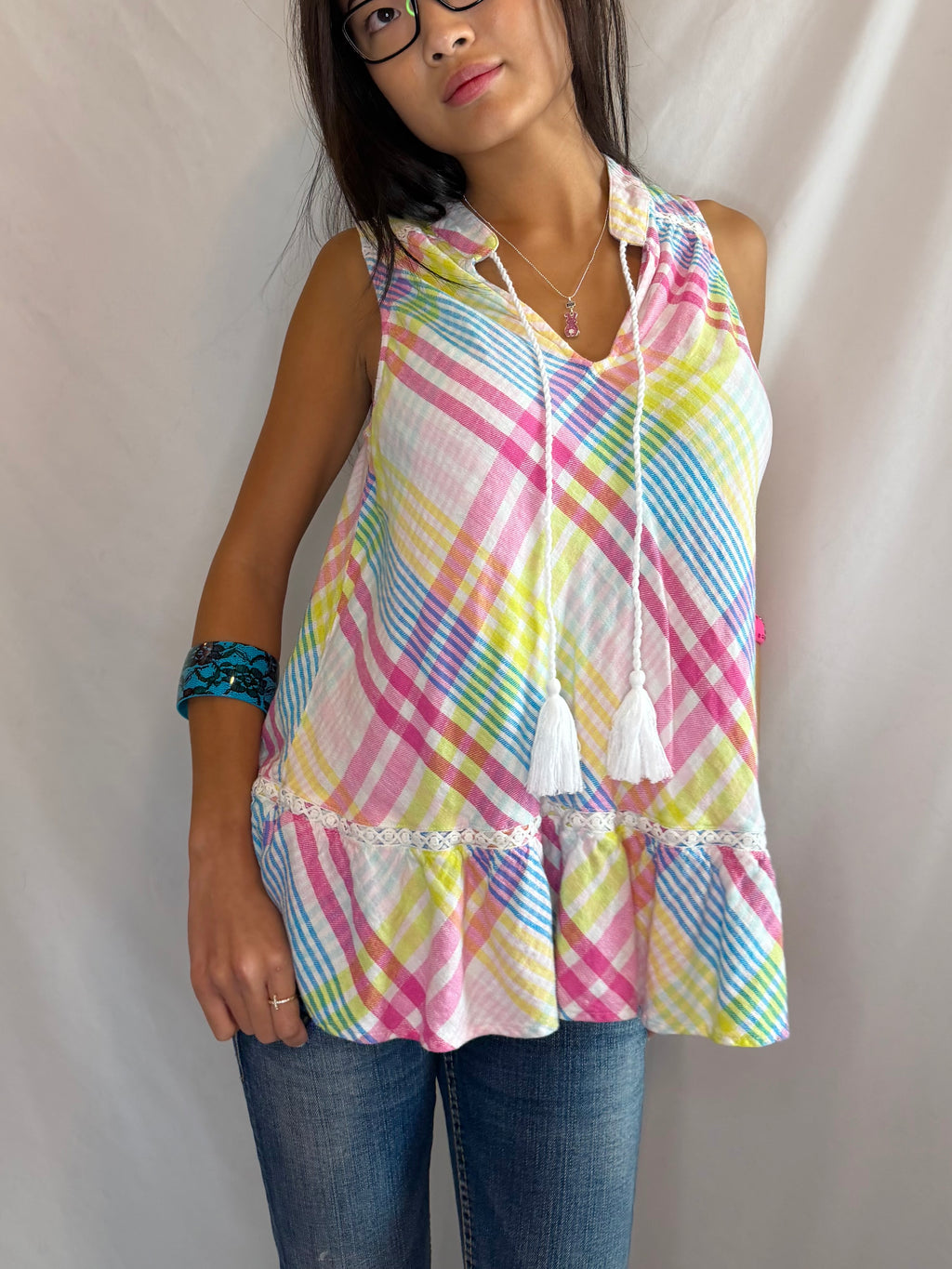 Vintage rainbow plaid tank top