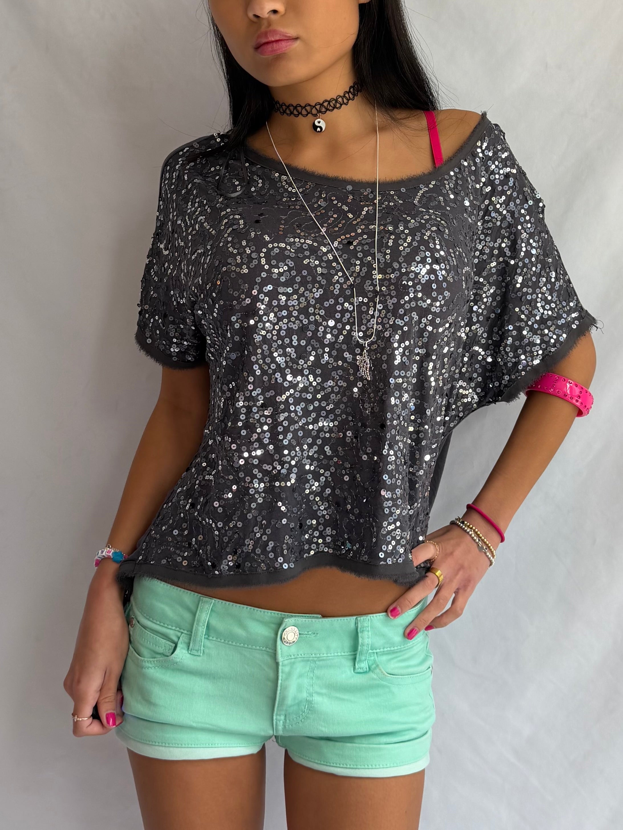 vintage sequin slouch top .𖥔 ݁ ˖