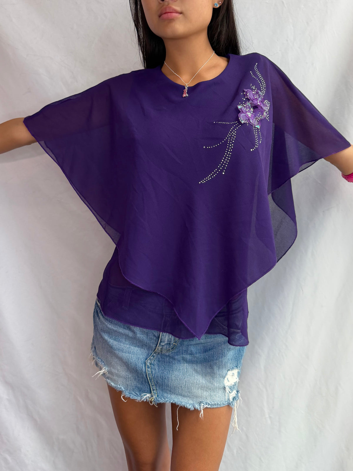 Vintage purple beaded poncho top