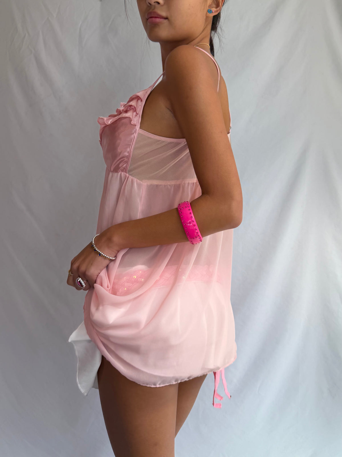 Vintage pink ruffle babydoll cami top