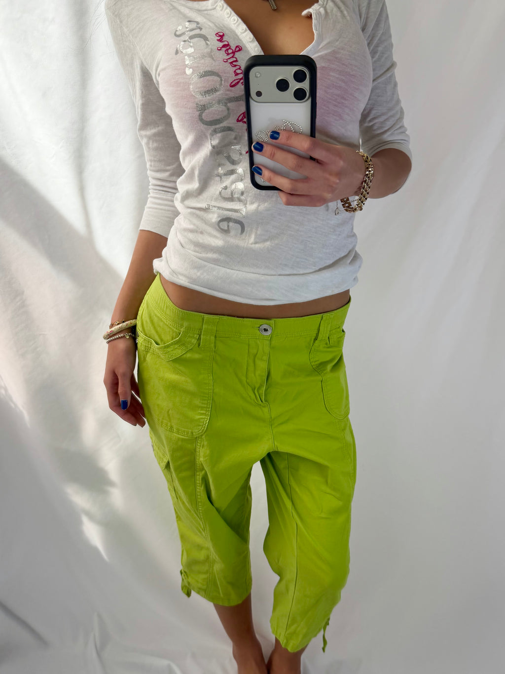 Vintage lime green capris cargo pants