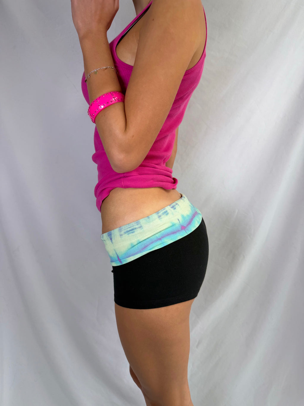Vintage tie dye foldover yoga shorts
