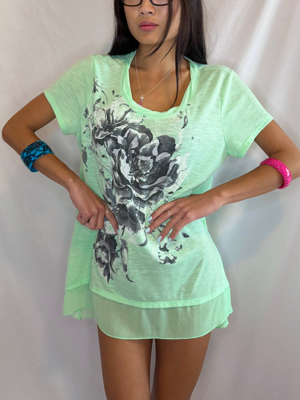 Vintage green rose mini dress