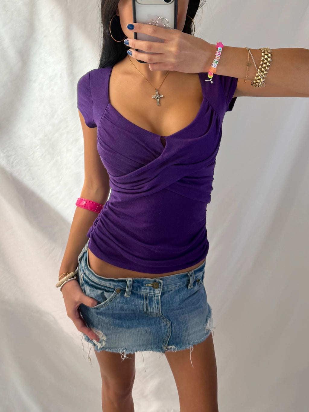 Vintage purple fitted v neck top