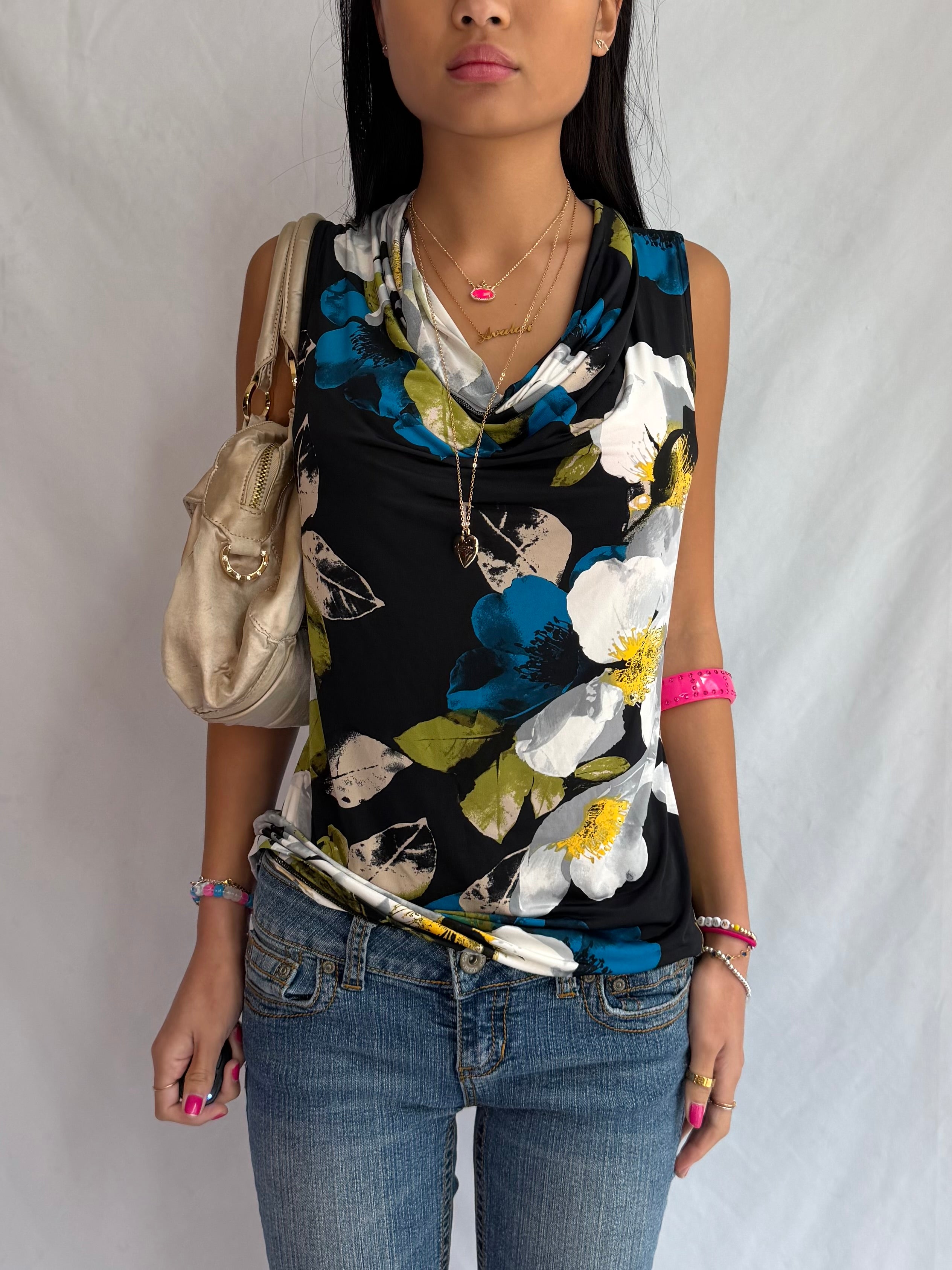 vintage floral cowl neck top ⋆˚✿˖°