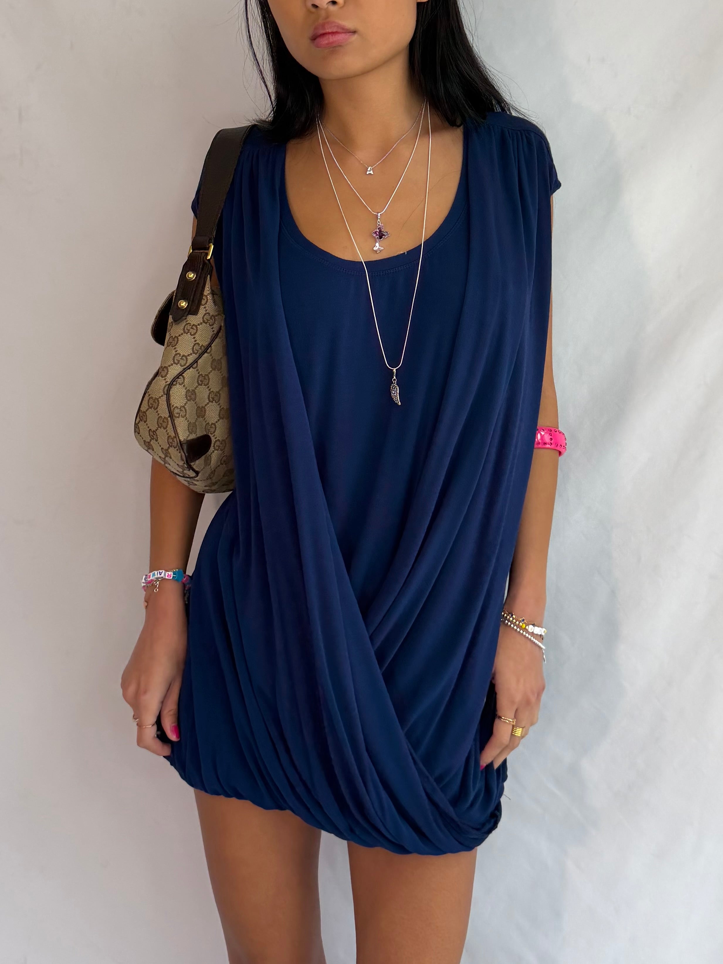 vintage navy low neck mini dress ⋆˚꩜｡