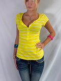Vintage yellow striped button top