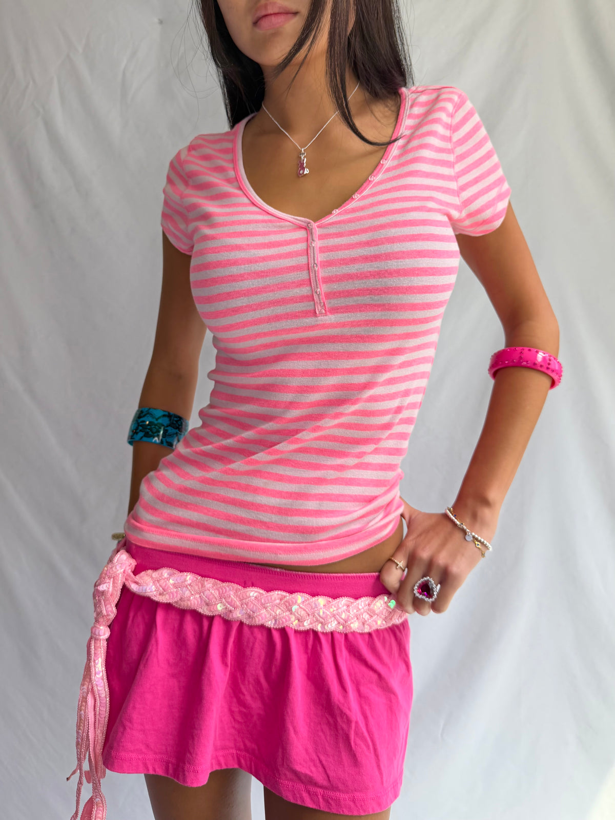 Vintage pink stripe button up top