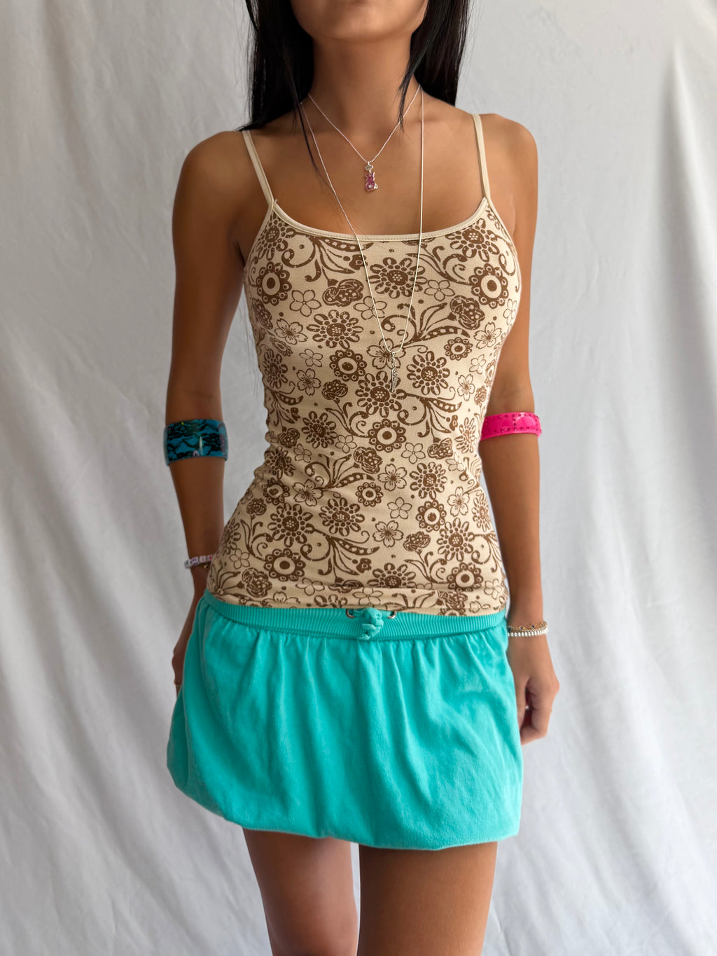 Vintage brown floral fitted tank top